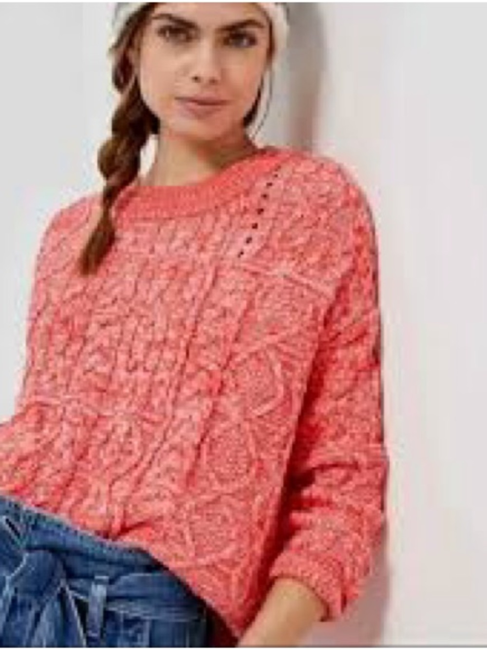 Anthropologie Pilcro Jasmine Cable Knit Tunic Sweater Coral Pink XL